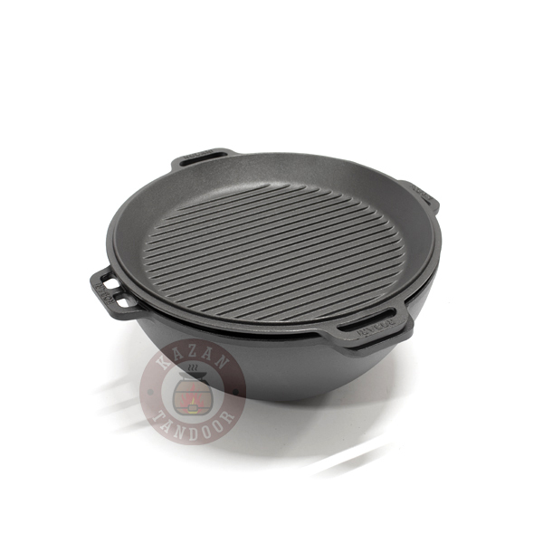 KAZAN ŻELIWNY 15L Z PATELNIĄ GRILLOWĄ